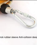 Spring Balancer Tool Hoist Stand With Manual Lock Adjustment And Power Tool Weight Slinger close-up of safety clip and thick rubber sleeve.