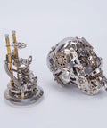 Dope 3D Metal Puzzle For Adults Mechanical Steampunk Skeleton Model Kit With 200+ Pieces, Durable Stainless Steel And Copper Parts, Desk Display Ornament, Compact Skeleton Sculpture For Office, Studio Or Gaming Room Decor. 84 x 71 x 165 mm, side and front views