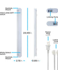Diagram of 24 Inch Under Cabinet LED Light Fixture With Linkable Design Up To 40 Fixtures No Wiring Headache No Brainer Plug In Or Direct Wire 811 Lumens 3000K Soft White High Low Off Switch White, showing dimensions and connections.
