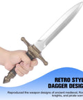 Hand holding Two Piece Dope Lightweight Foam Dagger Set With Blunt Tips For Adults And Kids Safe Halloween Cosplay Accessory Featuring Retro Medieval