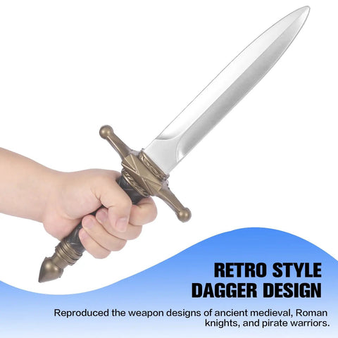 Hand holding Two Piece Dope Lightweight Foam Dagger Set With Blunt Tips For Adults And Kids Safe Halloween Cosplay Accessory Featuring Retro Medieval