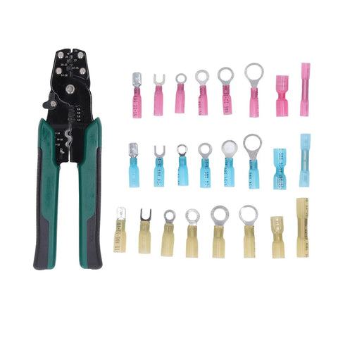Top Tier PVC Insulated Ferrule Crimping Tool Kit For Electrical Wire Connections AWG 22-10 With Heavy Duty Butt Connectors Color Coded Storage Box And Reliable Durable Ratchet Handle For Pro Handyman Jobs, crimping tool and insulated terminals