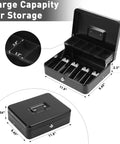 Locking Cash Box With Key Lock And Cash Tray Heavy Duty Steel Money Safe Box Portable Money Saving Organizer With Two Keys Large Black