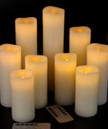 Ivory Flameless Wax Pillar Candles Set Of 9 LED Battery Operated Pillars Ranging 4 5 6 7 8 9 Inches With Remote And 24 Hour Cycling Timer