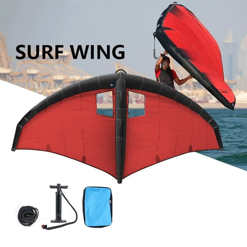 Inflatable Surf Wing for Wing Foil and Wind Foil, Handheld Wing Surf Kite, red canopy, with pump, rope, and carry bag