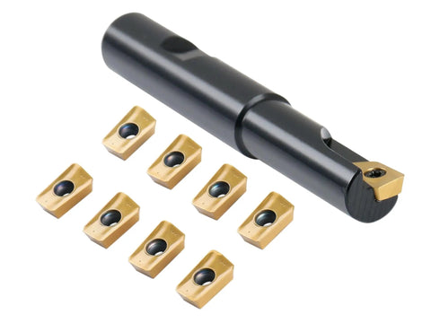 Half Inch 90 Degree Square Shoulder End Mill With Indexable Carbide Insert System And Ten APKT11T308 Inserts, Half Inch Shank