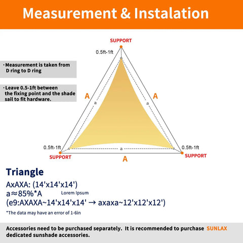Measurement guide for installing Triangle Sun Shade Sail Canopy 16 By 16 By 16 Feet UV Block Outdoor Shade For Backyard Patio