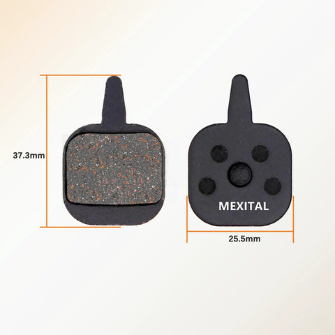 Premium Bicycle Disc Brake Pads Two Pack For Tektro Io Novela Aquila, shown flat with dimensions for hydraulic mechanical systems.