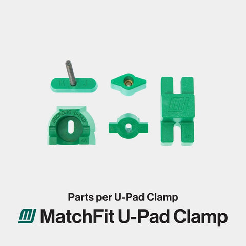 Individual components of the Matchfit U-Pad Low Profile Clamp System For Dovetail Track Workholding On CNC Routers And Router Tables Built Tough For Inline Glue-Up Jig Fixture Hardware Kit 2-Pack CN-P4K2.