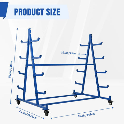 Beefy Heavy Duty Lumber Storage Rack With Wheels, 5 Tier Cantilever Design, floor-standing rack dimensions 55.9D x 46.2W x 54.3H