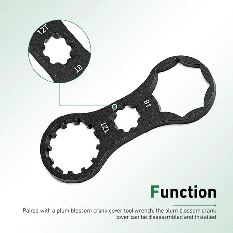 Two Piece Aluminum Front Fork Wrench Set For Bikes, Precision Fit Fork Cap Spanners, tool angled to show gear socket. Durable Black