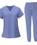 Light Blue Nurse Scrub Set With Top And Jogging Pants For Spa And Beauty Workwear That Holds Up All Day Machine Washable Easy Care Uniform Outfit For Women Suitable For Nurses Pet Groomers Cosmetology Pros Size M