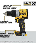 Premium 20V MAX XR Brushless 2 Tool Combo Kit Packing Serious Cordless Punch For Heavy Duty Drilling And Precision Cutting - Compact 7 in. drill with 1/2 in. metal chuck.