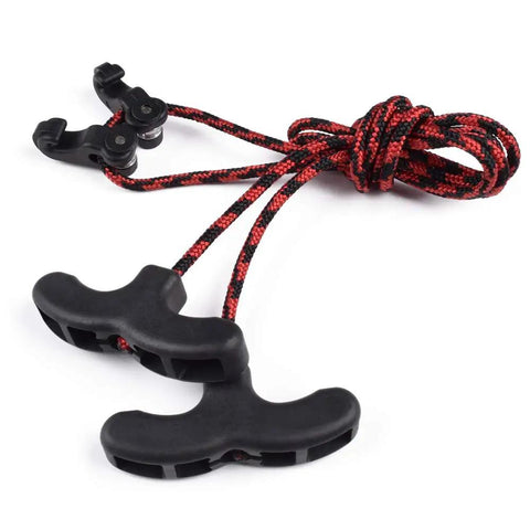 Crossbow Cocking Rope Tool With Double Handle Puller For Easy, Even Cocking, Red And Black String, 50 Percent Lower Draw Weight