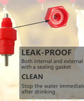 Game Dropping Drip Free Chicken Water Nipples 100 Pack Automatic Poultry Drinkers showing a red leak-proof nipple with a sealing gasket.