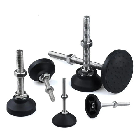 4 Pack Silver Adjustable Leveling Feet Set For Furniture With D40 Base, M5-M12 Thread, 30-150mm Height Range, No Tool Needed Setup, Nylon And Stainless Steel Construction, Anti-Slip Durable Floor Safe Levelers, black base view