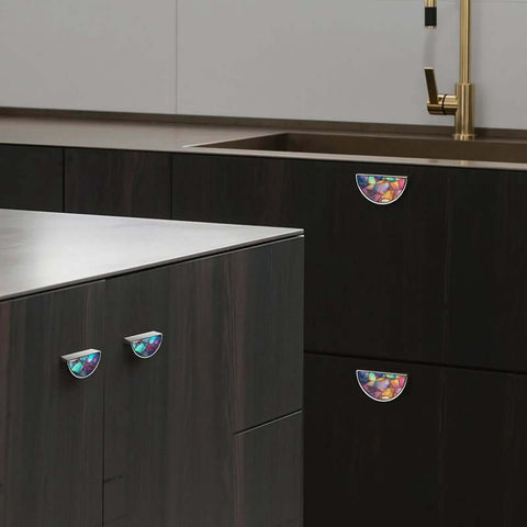Two Pack Iridescent Stained Glass Mosaic Cabinet Handles That Look Dope For Kitchen And Bathroom Vanity Dresser Semicircle Drawer Pulls