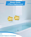 Polished Gold Shower Knob Set Two Piece Replacement For Verve Faucet Handles With 12 Tooth Valve Stem Hot And Cold Trim Kit shown installed