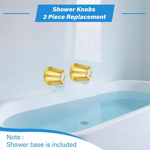 Polished Gold Shower Knob Set Two Piece Replacement For Verve Faucet Handles With 12 Tooth Valve Stem Hot And Cold Trim Kit shown installed