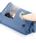 Compact Portable Washing Bag For Camping And Road Trips, Lightweight Manual Hand Wash Sack With Built In Scrub Sleeve, Ditch The Laundromat Hustle And Crush Stains Effortlessly On The Go, showing water-resistant material and hand insertion.
