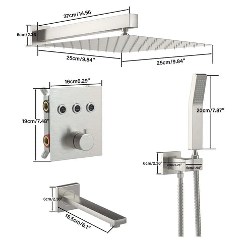10 Inch Shower System With Rain Shower Head Handheld Spray And Tub Spout Thermostatic Fixtures With Brass Valve Brushed Nickel