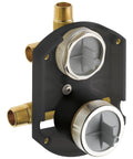 Universal Shower Diverter Rough-In Valve With MultiChoice Inlets And Outlets Champagne Bronze Temperature Control valve body.