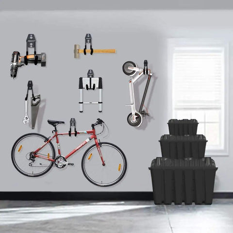 Heavy Duty Garage Wall Hooks Set 12 Pack With 2 Extension Cord Holders For Total Tool Organization, Sturdy Steel Mount Hangers For Bikes, Ladders, Garden Tools And Other Gear