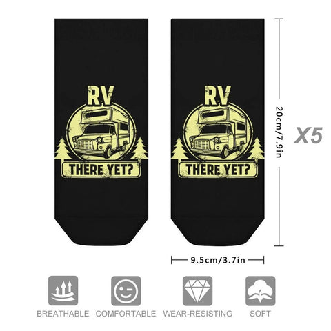 Are We There Yet Ankle Socks Five Pair Pack Moisture Wicking Athletic Socks with RV print, size 20cm x 9.5cm