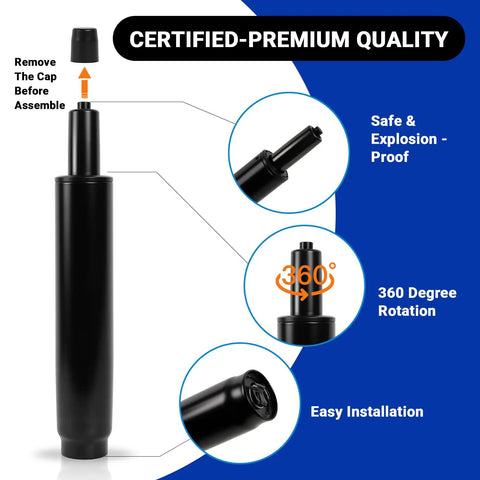 Office Chair Gas Cylinder Replacement Kit With 5.5 Inch Stroke showing components and features for universal desk chairs.