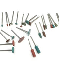 Diamond In Rubber Emery Polishing Bits Set, 26 Piece Rotary Tool Accessories spread out, various shapes, for metal glass stone tile