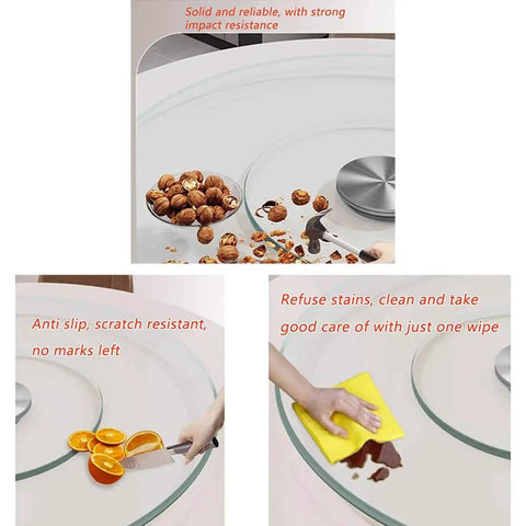 Large Lazy Susan Turntable Bearing For Kitchen And Dining Tables Rotating Round Serving Tray With Tempered Glass Plate
