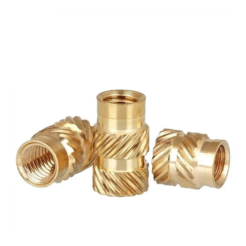 Brass Insert Nuts Set 1/4 20 UNC Hot Melt Knurled Thread Copper Nuts For 3D Printer 5 Pack angled view