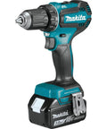 Front view of 18V LXT Brushless Cordless Half Inch Drill Driver Kit With 3.0Ah Battery, Variable Speed, Two Speed Transmission 0-500 And 0-1900 RPM, Delivers 440 Inch Pounds Max Torque, Your Go To Tool For Drilling And Fastening