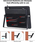 Back view of 200W LED Black Light Flood Lights Outdoor With 6ft Cord, showing advanced heatsink and mounting instructions