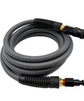 Built Like A Tank 10 Foot Air Compressor Hose Carrying A Quarter Inch Bore Rated At 300 Psi with aluminum connectors coiled.