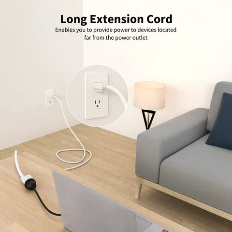 Beefy 14 Gauge 3 Prong Extension Cord 15 Feet Long 15 Amp 1875 Watt White UL Listed Power Cable in living room setup