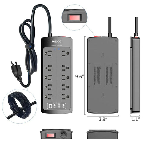 Workhorse Heavy Duty Surge Protector Power Strip With 6 Foot Extension Cord And 10 Outlets Plus 4 USB Ports And USB C Port