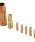 Brass Gasless MIG Welding Nozzle Tip Kit, 7-Piece Set with 0.6-1.2mm Tips for Flux Core Welders, FC90 and 80GL Compatible