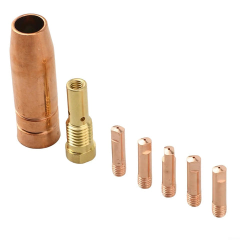 Brass Gasless MIG Welding Nozzle Tip Kit, 7-Piece Set With 0.6-1.2mm Tips For Flux Core Welders Like FC90 And 80GL, Easy Weld 261308