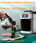 Top Tier Electric Coffee Machine And Automatic Milk Frother For Hella Smooth Cappuccinos With Removable Water Tank and Self Cleaning Drip Tray Plus Custom Strength Controls For Barista Level Shots At Home Daily pouring coffee into a green cup.