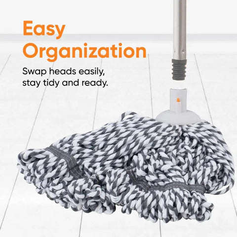 No Fuss Grey String Microfiber Mop Replacement Head Snap Tight Fit For Self Wringing Handle Quick Swap Refill, grey microfiber mop head.