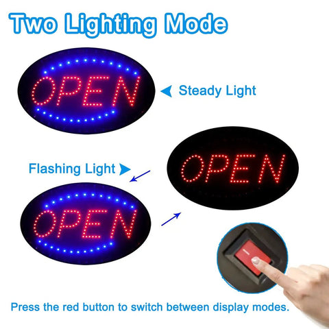 Bright LED Open Sign For Business 19 By 10 Inch Electric Display with two lighting modes and flash mode switch button