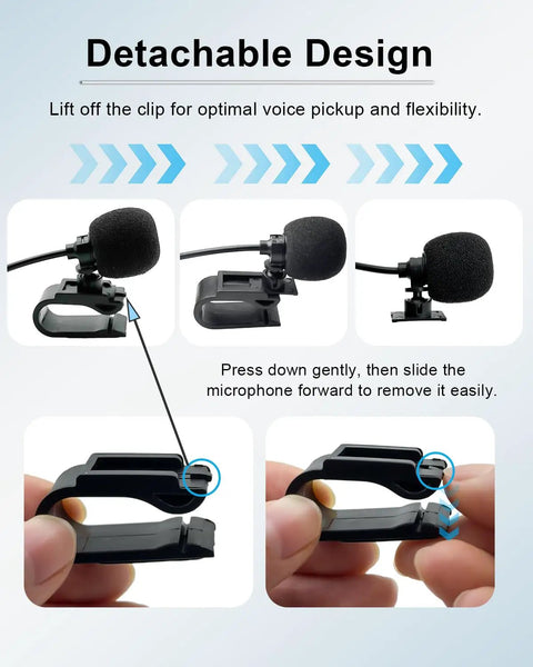 Diagram showing detachable design of Universal Car Radio Microphone With 9.86 Ft Cable Replacement Mic For Vehicle Head Units