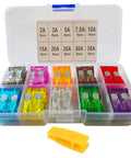 Straight Up Rock Solid 80 Piece Professional Grade Standard Blade Fuse Assortment Kit For Cars Trucks And Boats With Easy Grip Pry Tool 2A 3A 5A 7.5A 10A 15A 20A 25A 30A 35A in a clear storage case