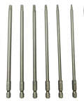 Eight 150mm long S2 steel Torx security screwdriver bits set (T8–T40), front view