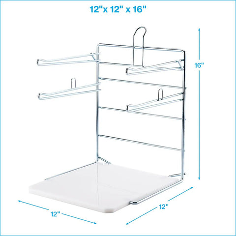 Chrome Grocery Bag Holder Stand, Space Saving Organizer For Easy Bag Storage, Fits 11.5 W By 6 D By 21 H Inches Bags, Compact 12 By 12 By 16 Inch Unit For Kitchen Counter Or Pantry.