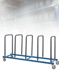 Built Like A Tank Heavy Duty Tire Stand With Smooth Rolling Locking Casters Rust Proof Steel Rack displaying four tire storage slots.