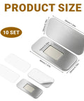 Ultra Slim Magnetic Cabinet Latch Kit 10 Pack Self Adhesive Drawer Magnets with dimensions and stainless steel finish.