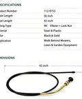 Choke Cable Replacement 36 Inch Length 42 Inch Total For TimeCutter Mower Models 112 9753 The Go To Replacement Fits QSS708GEM QT22KA QT24KA QTE651KA QTE691KA QTE708GEM QTS691KA, black and gold steel-plastic cable
