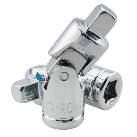 Universal Joint Socket Adapters Two Pack One Quarter Inch Drive Spring Loaded Swivel Chrome Plated Steel Built Tough For Hard To Reach Fasteners And Tight Spaces High Durability Hand Tool Accessory